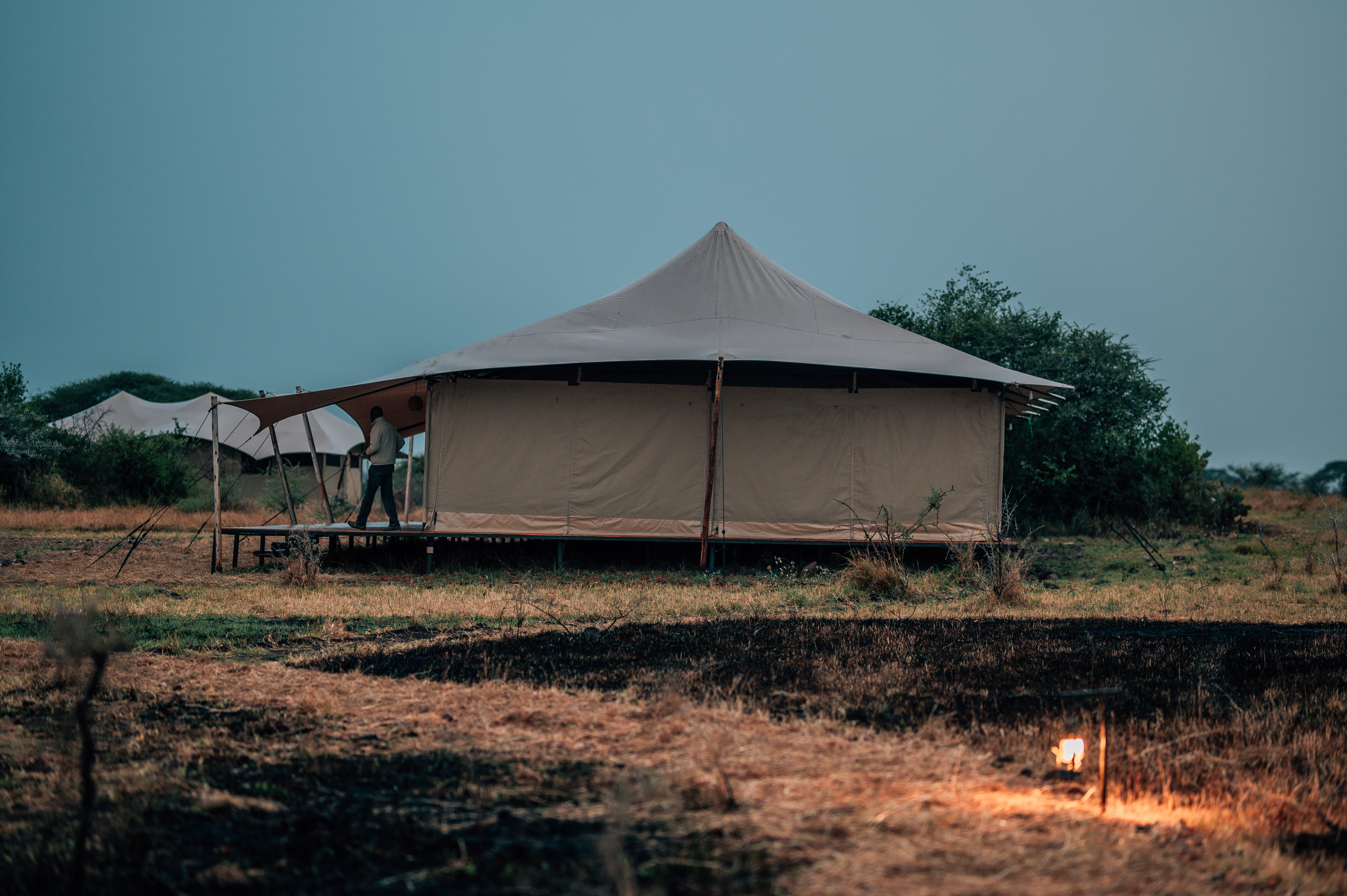 Luxury Tented Suite Exterior at Dusk